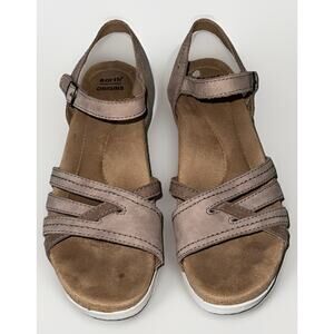 Earth Origins Sandals Womens 8.5 M Wedge Ankle Strappy Cork Beige Leather Buckle